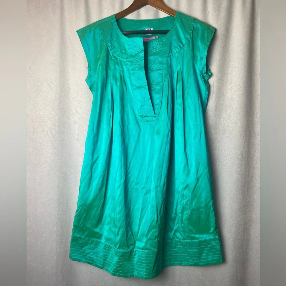 Calypso St Barth Silk Luminescent Teal Aqua Boho Luxe Dress Resort Luxury S